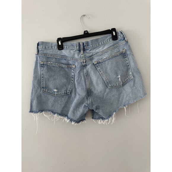 AGOLDE 32 Cotton Relaxed Frayed Hem High Rise Cutoff Shorts - Picture 4 of 9